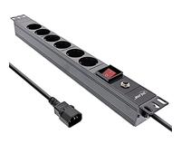 InLine® Regleta de 19 Pulgadas, 6 enchufes de protección, conexión C14, protección contra sobrecarga, Interruptor, 2 m, Color Negro