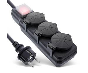 InLine Regleta de 3 enchufes, Exterior, Exterior, regleta múltiple, regleta de enchufes, IP44, con Interruptor Iluminado de Encendido/Apagado, Mayor protección táctil, Longitud: 10 m, 16493Q