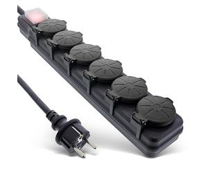 InLine Regleta de 6 enchufes, Exterior, Exterior, regleta múltiple, IP44, con Interruptor de Encendido/Apagado Iluminado, protección táctil elevada, Longitud: 5 m, 16496P