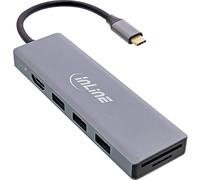 InLine® USB 3.2 Tipo C Multi Hub (3 x USB-A 5 GB/s + USB Tipo C (PD 100W), Lector de Tarjetas, HDMI 4K @ 30Hz), OTG, Carcasa de Metal
