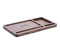 InLine WoodCharge 33392Y - Base de Carga inalámbrica Qi de Madera de Nogal, Organizador de Escritorio con LED, 3 bobinas, USB-C, Cargador inalámbrico