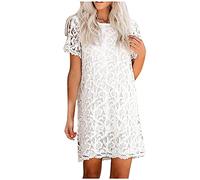 INLLADDY Mujer Vestidos de Graduación Short White Vestidos para Mujer Shift Verano Mini Vestido con Cuello Redondo, Blanco, 38