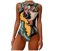 INLLADDY Traje de baño para mujer con forma de vientre, 42, de una pieza, bañador push up, Verde militar., 38