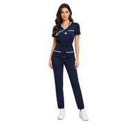 inlzdz Body Mujer Combinaisons Dentista Con Bolsillos Uniforme Enfermería Anti Arrugas Traje Trabajo Mecánica Ropa Trabajo Resistente Médico Azul marino M