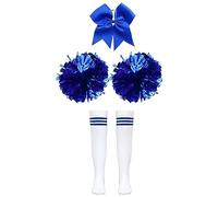 inlzdz Conjunto de Animadora para niñas con dos Pompones de Porristas calcetines de tubo hasta la rodilla y Pinza Disfraz de Carnaval Un blanco y azul 10-15 años