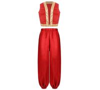 inlzdz Conjunto De Príncipe árabe Para Niños Niños, Chaleco + Pantalones Harén Disfraz Para Fiestas Temáticas Halloween O Carnaval Rojo 15-16 años
