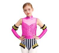 inlzdz Disfraz Bailarina Circo Para Niña Leotardo De Gimnasia Maillot De Circo Payasa Rayados Disfraz De Fiesta Carnaval Actuación Rosa caliente 5-6 años