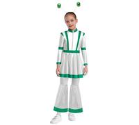 inlzdz Disfraz De Alien Metálico Para Niñas Vestido Manga Larga De Extranjero Con Diademas Disfraces Para Fiestas Temáticas Carnaval Verde 5-6 años