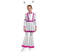 inlzdz Disfraz De Alien Metálico Para Niñas Vestido Manga Larga De Extranjero Con Diademas Disfraces Para Fiestas Temáticas Carnaval Rosa fuerte plateado 13-14 años