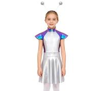 inlzdz Disfraz De Alien para Niñas Vestido Sin Mangas + Diademas De Alienígena Disfraz del Espacio Exterior Ropa De Fiesta Temática Canaval Azul 9-10 años