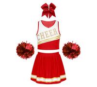 inlzdz Disfraz de Animadora Niñas Uniforme High School Musical Vestido de Animadora Traje de Porrista Azul/Rojo Conjunto de Danza Ropa de Fiesta Actuación Competencia Un Rojo P 13-14 años