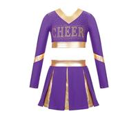 inlzdz Disfraz de Animadora Niñas Uniforme High School Musical Vestido de Animadora Traje de Porrista Azul/Rojo Conjunto de Danza Ropa de Fiesta Actuación Competencia Morado H 11-12 años