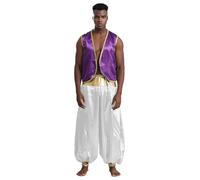 inlzdz Disfraz De Árabe Genio Para Hombre Chaleco Con Pants Traje De Príncipe Árabe Con Estilo Del Desierto Para Carnaval Fiestas Temáticas Dark Purple&White S