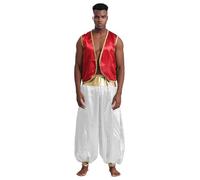 inlzdz Disfraz De Árabe Genio Para Hombre Chaleco Con Pants Traje De Príncipe Árabe Con Estilo Del Desierto Para Carnaval Fiestas Temáticas Burgundy&White S