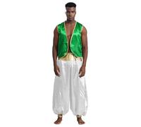 inlzdz Disfraz De Árabe Genio Para Hombre Chaleco Con Pants Traje De Príncipe Árabe Con Estilo Del Desierto Para Carnaval Fiestas Temáticas Green&White S