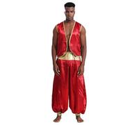 inlzdz Disfraz De Árabe Genio Para Hombre Chaleco Con Pants Traje De Príncipe Árabe Con Estilo Del Desierto Para Carnaval Fiestas Temáticas Burgundy&Burgundy S