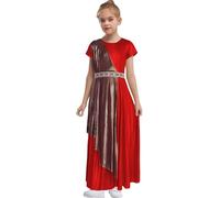 inlzdz Disfraz De Dioses Griegos Para Niñas Vestido Largo Elegante Disfraz De Princesa Romana Traje De Juego De Rol Halloween Carnaval Rojo 11-12 años