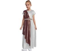 inlzdz Disfraz De Dioses Griegos Para Niñas Vestido Largo Elegante Disfraz De Princesa Romana Traje De Juego De Rol Halloween Carnaval Plateado 11-12 años