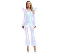 inlzdz Disfraz De Extranjero Para Mujer Body Ajustado Manga Larga Disfraz Fever De Cadete Del Espacio Trajes De Baile Hippies Discoteca Blanco brillante XL