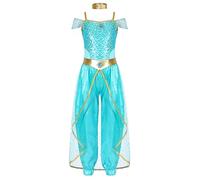 inlzdz Disfraz Princesa Medieval para Niñas Ropa Árabe India Sin Mangas Traje Carnaval Halloween Cosplay Navidad Cumpleaños Fiesta Costume Azul Claro A 15-16 años