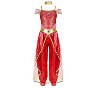 inlzdz Disfraz Princesa Medieval para Niñas Ropa Árabe India Sin Mangas Traje Carnaval Halloween Cosplay Navidad Cumpleaños Fiesta Costume Rojo A 11-12 años