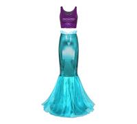 inlzdz Disfraz Sirenita Mujer Vestido Lentejuelas Brillantes Costume Conjunto Vestido De Princesa Sirenita Sin Manga Maxifalda para Fiesta Carnaval Azul Morado L