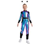 inlzdz Disfraz Soldado Del Espacio Para Niñas Body Mangas Largas Monos Metálicos De Cuerpo Completo Disfraz De Alien Cosplay Azul negro 7-8 años
