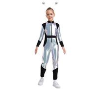 inlzdz Disfraz Soldado Del Espacio Para Niñas Body Mangas Largas Monos Metálicos De Cuerpo Completo Disfraz De Alien Cosplay Plateado 13-14 años