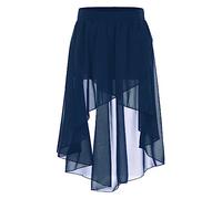 inlzdz Falda Asimétrica de Ballet para Niñas Chifón Irregular Vestido de Danza del Vientre Cintura Elástica Falda de Baile Latín Tango Flamenco Traje de Bailarina Actuación Azul Marino C 13-14 años