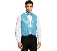 inlzdz Hombre Traje Vaquero Del Oeste Chaleco De Lentejuelas Para Hombres Azul claro L