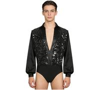 inlzdz Maillot De Danza para Hombres Body Baile Latino Manga Larga Leotardo De Gimnasia Body Deportivo Fitness Negro M