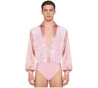 inlzdz Maillot De Danza para Hombres Body Baile Latino Manga Larga Leotardo De Gimnasia Body Deportivo Fitness Rosa S
