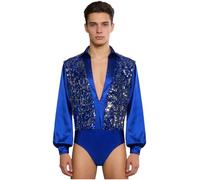 inlzdz Maillot De Danza para Hombres Body Baile Latino Manga Larga Leotardo De Gimnasia Body Deportivo Fitness Azul Real M