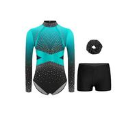 inlzdz Maillot De Danza para Niña Leotardo De Patinaje con Pantalón Corto Mono Deportivo Body Elástico De Ballet Azul Claro 13-14 años