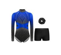 inlzdz Maillot De Danza para Niña Leotardo De Patinaje con Pantalón Corto Mono Deportivo Body Elástico De Ballet Azul 13-14 años