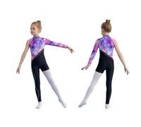 inlzdz Mono de Danza Manga Larga Niña Traje De Baile Combinaison Cuello Falso Body Asimétrica de Gimnasia Morado Negro 11-12 años
