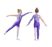 inlzdz Mono de Danza Manga Larga Niña Traje De Baile Combinaison Cuello Falso Body Asimétrica de Gimnasia Púrpura 11-12 años
