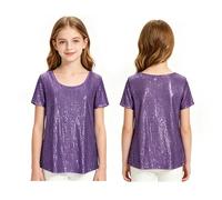 inlzdz Niña Camisas De Baile Brillantes Fotografía Actuación En El Escenario Modelo Evento Clausura Púrpura 10-11 años