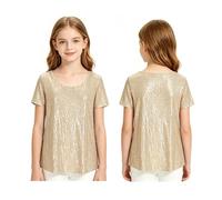 inlzdz Niña Camisas De Baile Brillantes Fotografía Actuación En El Escenario Modelo Evento Clausura Oro 10-11 años
