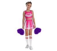 inlzdz Traje De Baile De Porristas Para Niñas Crop Top + Falda Corta Plisada + Pompones Disfraz De Fiesta Cosplay Rosa 3-4 años
