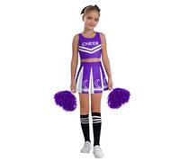 inlzdz Traje De Baile De Porristas Para Niñas Crop Top + Falda Corta Plisada + Pompones Disfraz De Fiesta Cosplay Morado 3-4 años