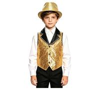 inlzdz Traje De Danza Jazz Hip Hop Para Niños Abrigo Con Lentejuelas Sin Mangas Con Sombrero Disfraz De Fiesta Cumpleaños Dorado 15-16 años