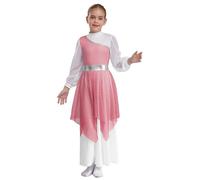 inlzdz Vestido Baile De Adoración Litúrgico para Niña Vestido De Danza Cristiana Vestido Largo Elegante Disfraces De Oración De Iglesia Rosa 15-16 años