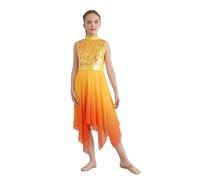 inlzdz Vestido De Baile De Alabanza Litúrgica para Niñas Vestido Sin Mangas con Falda Irregular Disfraces De Oración De Iglesia Dorado 9-10 años