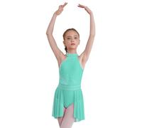 inlzdz Vestido de Baile Latina para Niña Vestido Elástico sin Mangas de Danza Clásico Ropa de Patinador Vestido de Bailarina Maillot Competición Menta Verde D 5-6 años