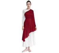 inlzdz Vestido De Danza Cristiana para Mujer Vestiso Manga Larga con Tul Irregular Disfraz De Danza Cristiana Traje De Fiesta Baile Flamenco Alabanza borgoña S