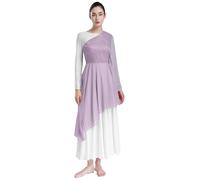 inlzdz Vestido De Danza Cristiana para Mujer Vestiso Manga Larga con Tul Irregular Disfraz De Danza Cristiana Traje De Fiesta Baile Flamenco Alabanza Púrpura Claro S