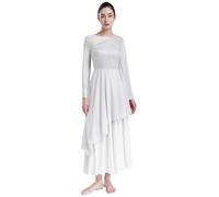inlzdz Vestido De Danza Cristiana para Mujer Vestiso Manga Larga con Tul Irregular Disfraz De Danza Cristiana Traje De Fiesta Baile Flamenco Alabanza Marfil L