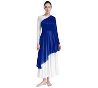 inlzdz Vestido De Danza Cristiana para Mujer Vestiso Manga Larga con Tul Irregular Disfraz De Danza Cristiana Traje De Fiesta Baile Flamenco Alabanza Azul Real L