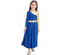 inlzdz Vestido de Danza Cristiana para Niña Manga Larga con Brillante Patchwork Vestido de Iglesia Litúrgica Alabanza Disfraz de Baile 4-14 Años Azul Real 10 años